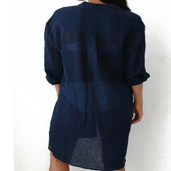 Summer Beach Bikini Cover Blouse Shirt Dress Swimwear Bathing Suit - Picture 10 of 12